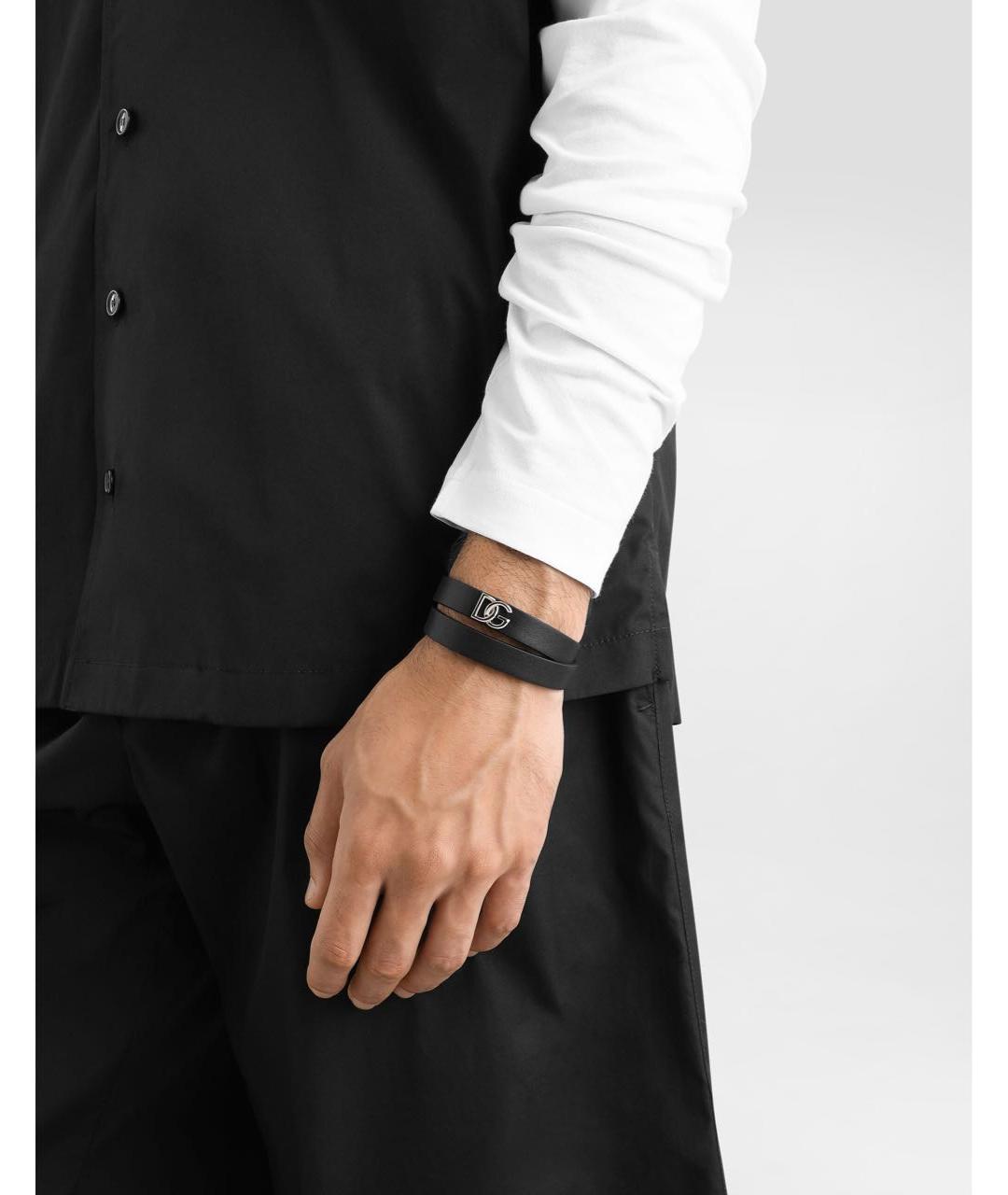 DOLCE&GABBANA Черный кожаный браслет, фото 2