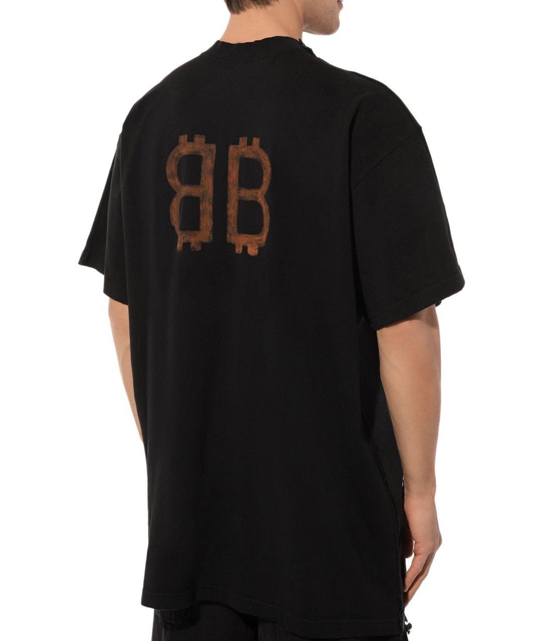 BALENCIAGA Черная хлопковая футболка, фото 2