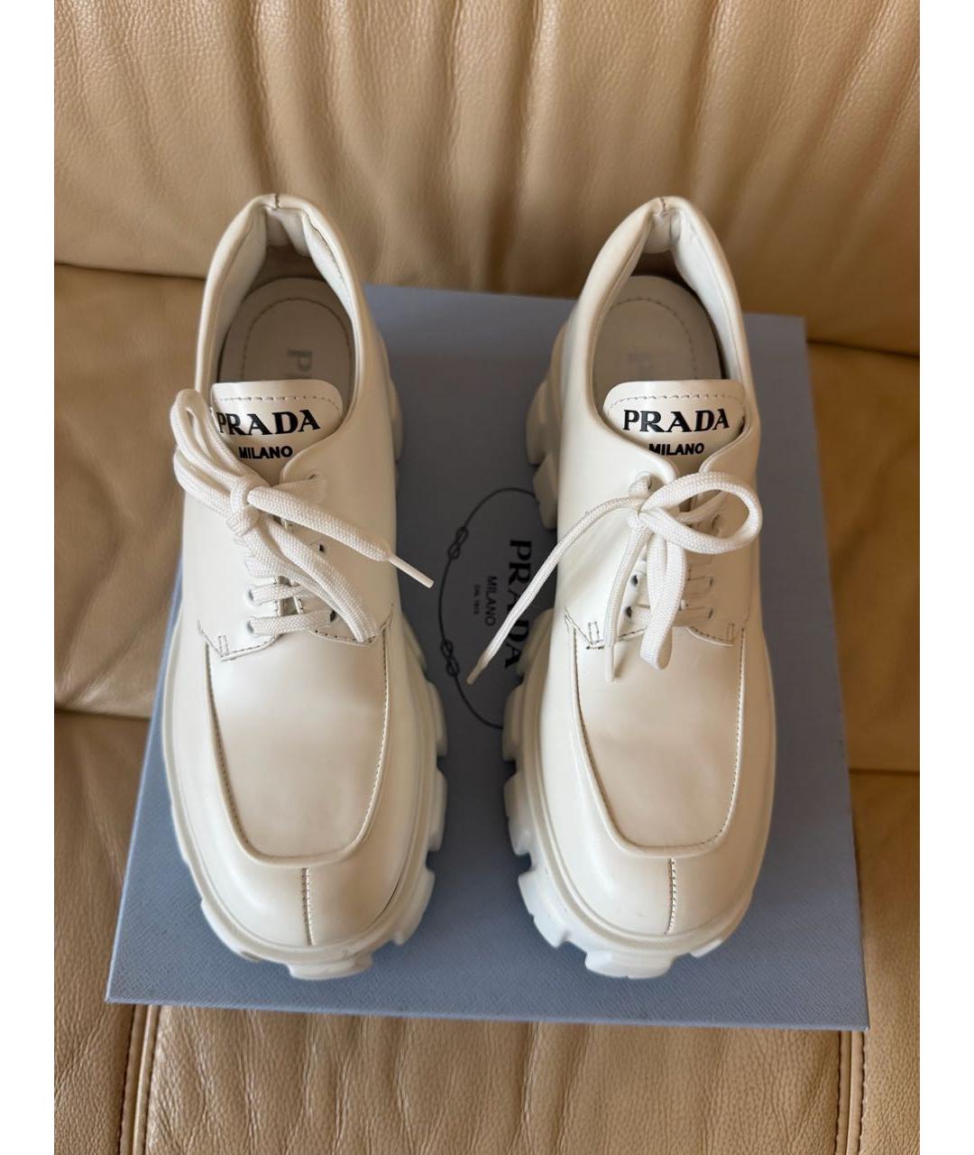 PRADA Белые кожаные ботинки, фото 6