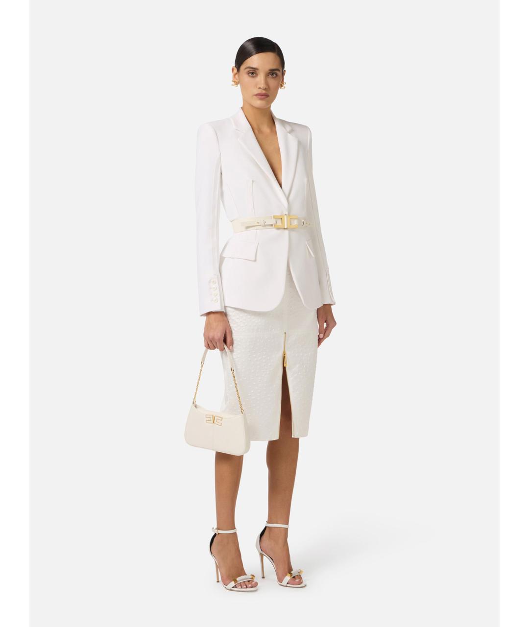 ELISABETTA FRANCHI Белая полиэстеровая юбка миди, фото 2