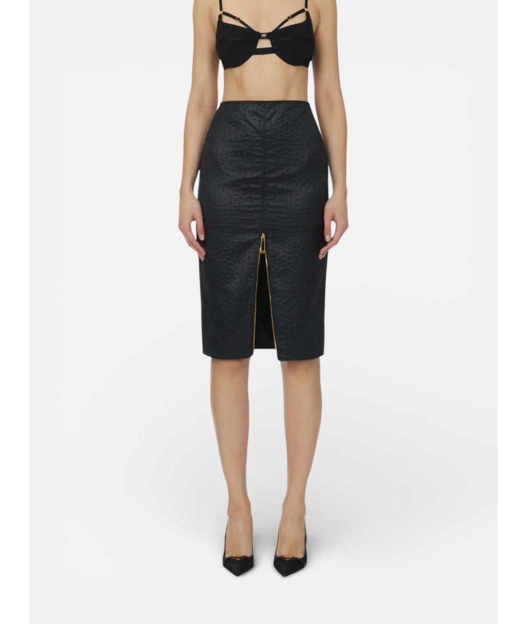 ELISABETTA FRANCHI Черная полиэстеровая юбка миди, фото 4