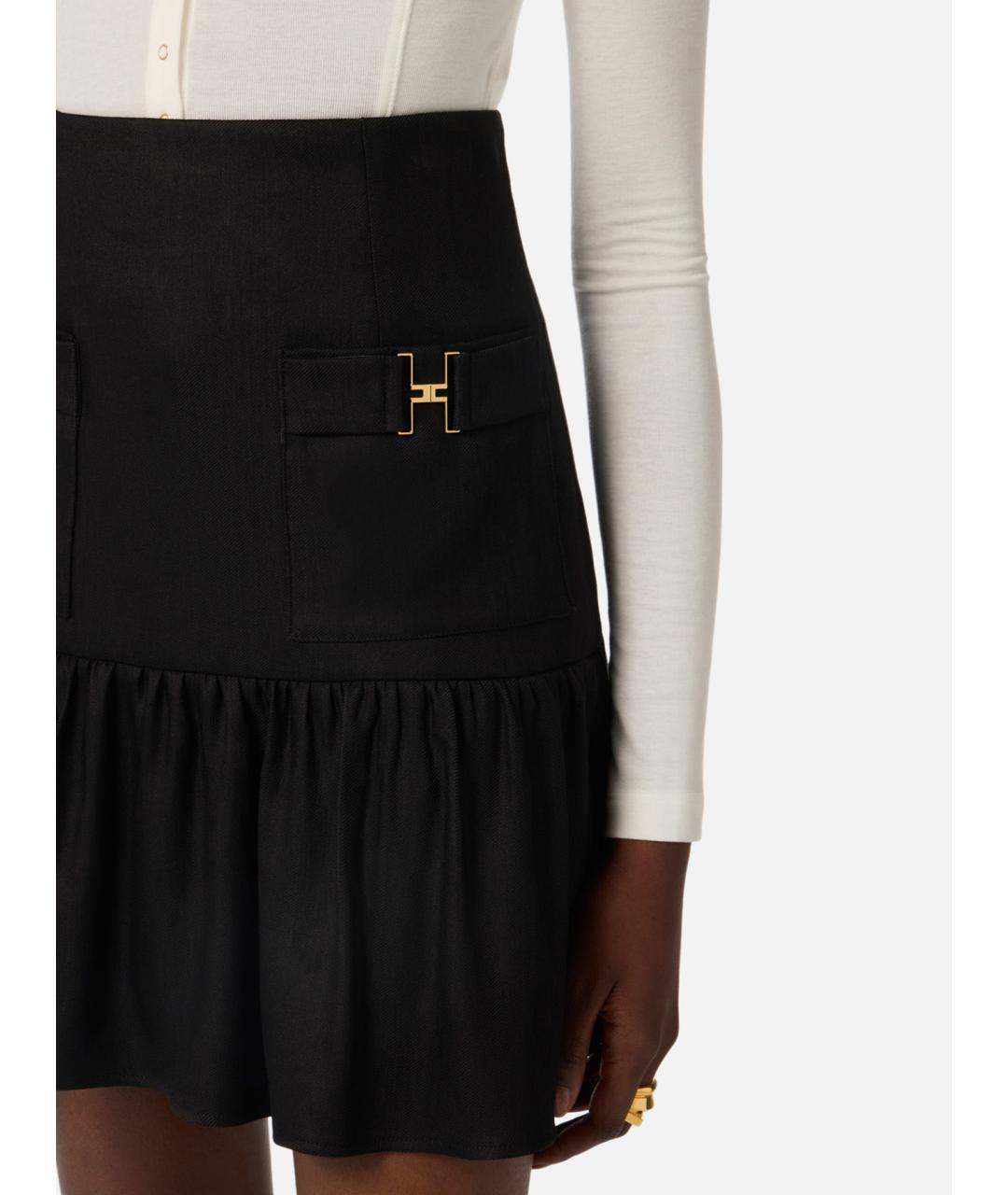 ELISABETTA FRANCHI Черная льняная юбка мини, фото 4