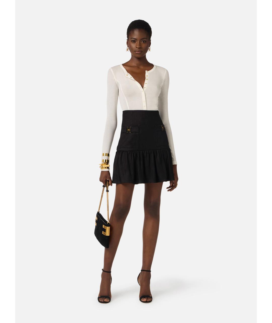 ELISABETTA FRANCHI Черная льняная юбка мини, фото 2