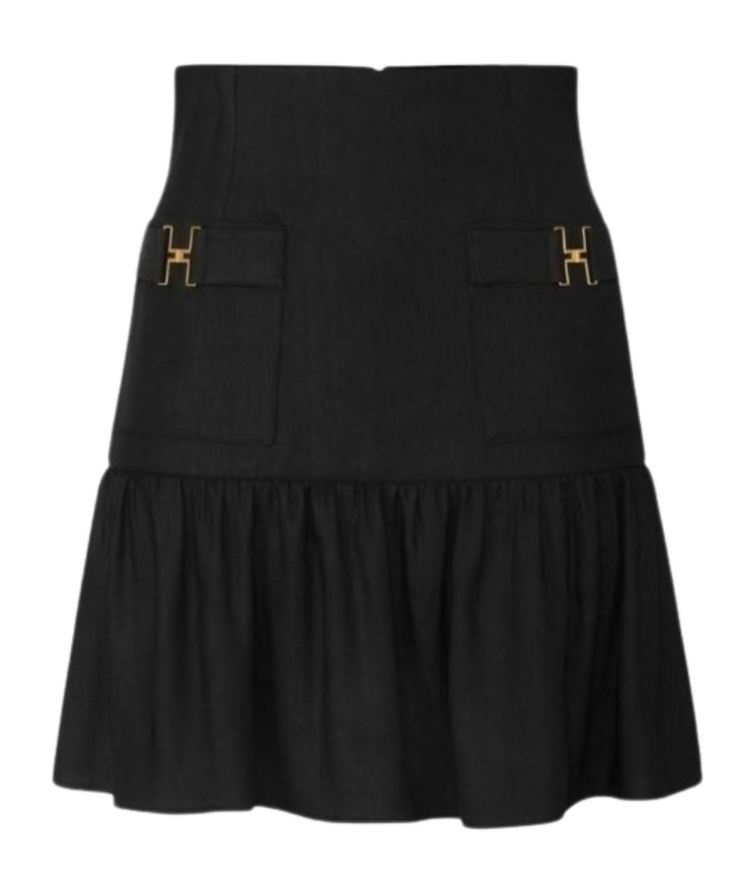 ELISABETTA FRANCHI Черная льняная юбка мини, фото 1