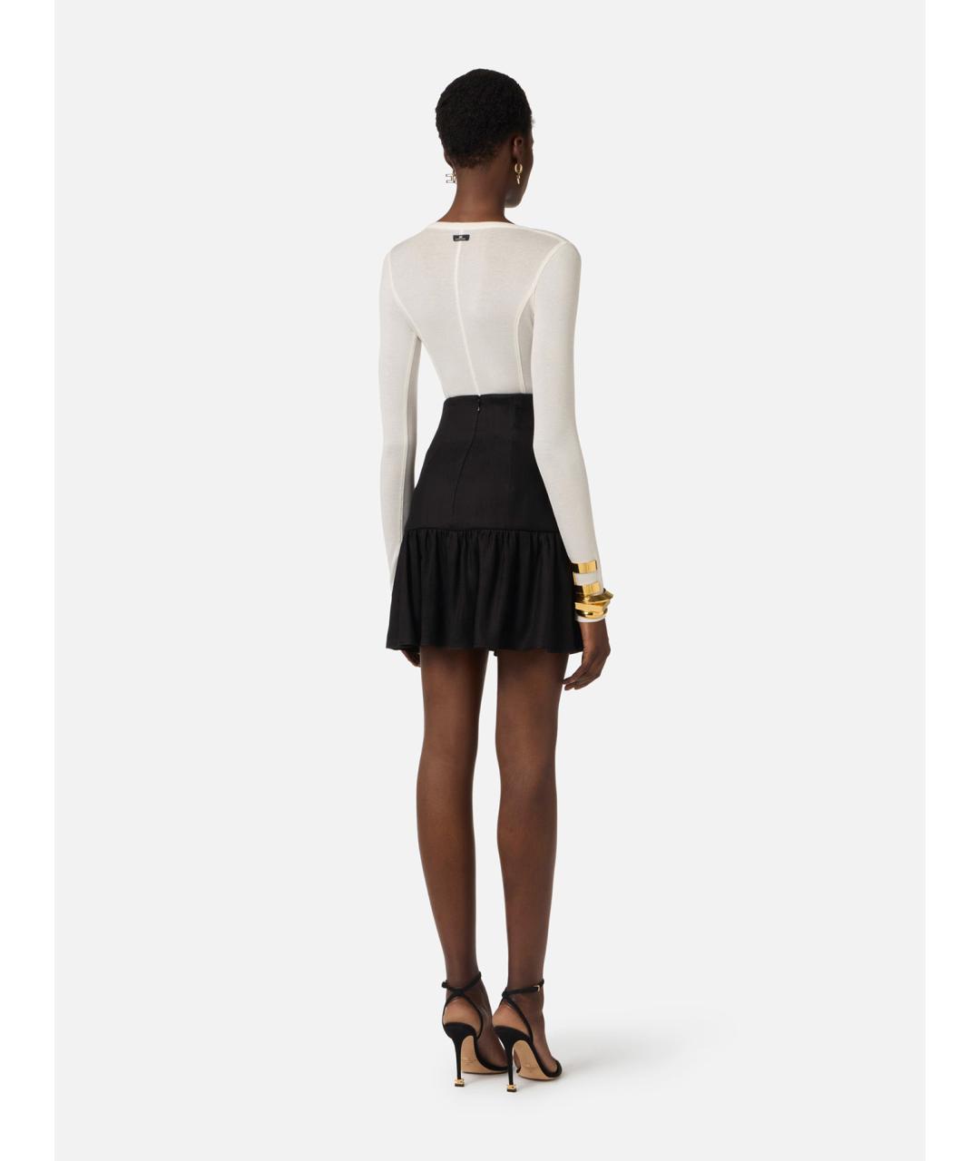 ELISABETTA FRANCHI Черная льняная юбка мини, фото 5