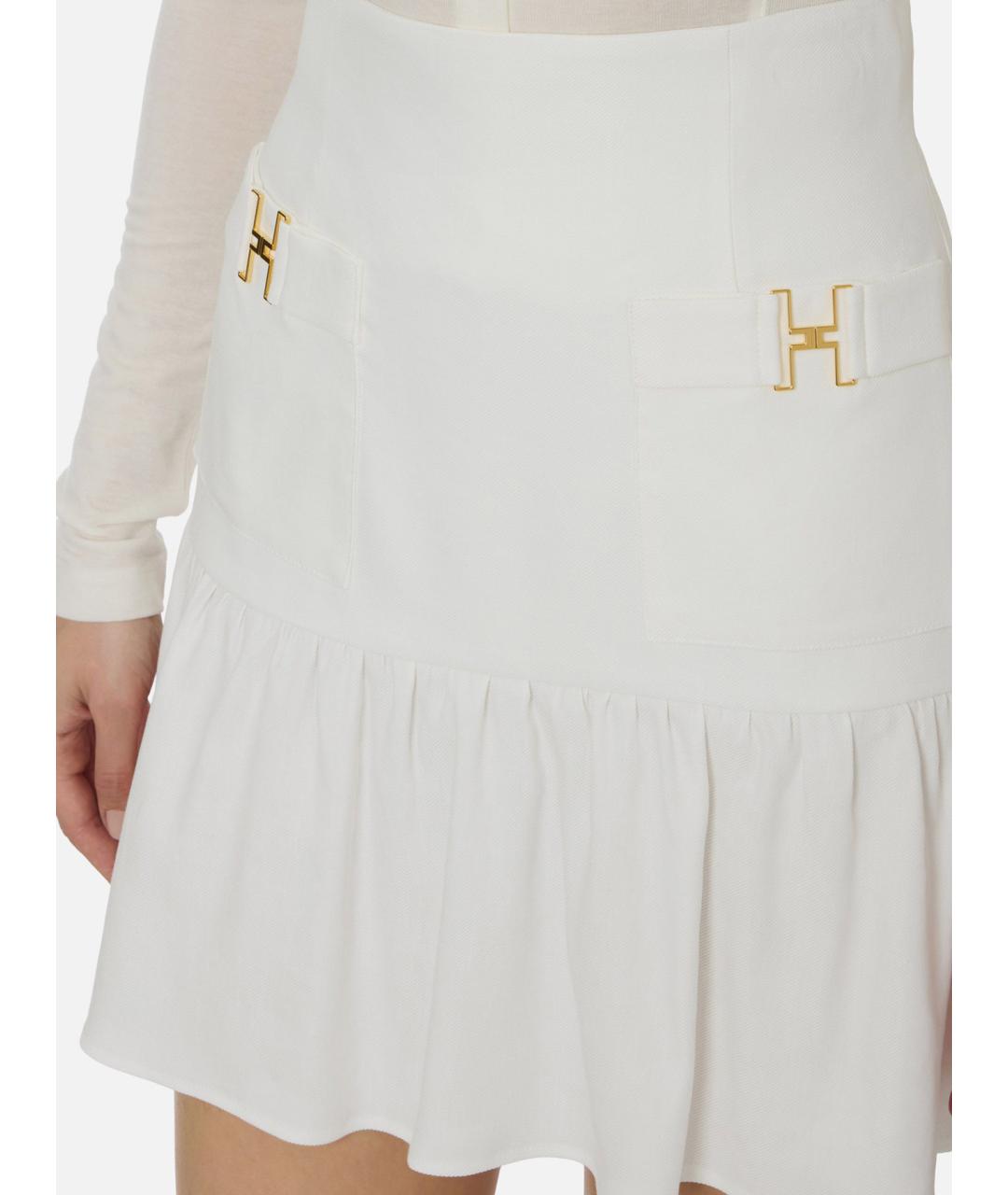 ELISABETTA FRANCHI Белая льняная юбка мини, фото 3