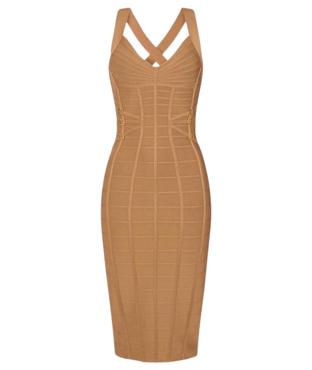 ELISABETTA FRANCHI Бежевое вискозное коктейльное платье, фото 1