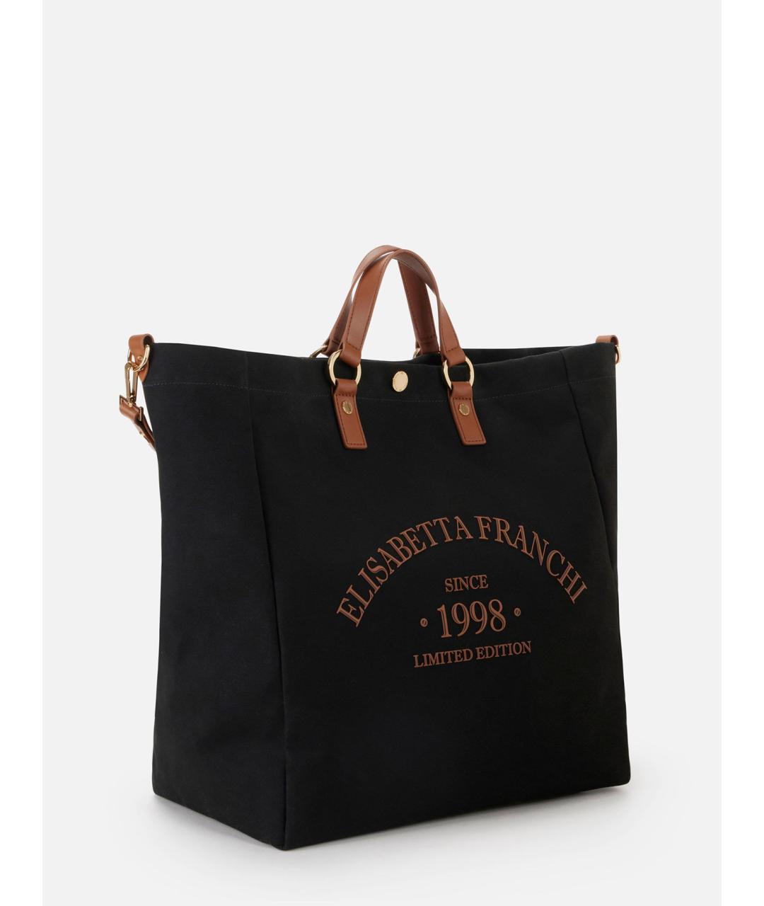 ELISABETTA FRANCHI Черная хлопковая сумка тоут, фото 3