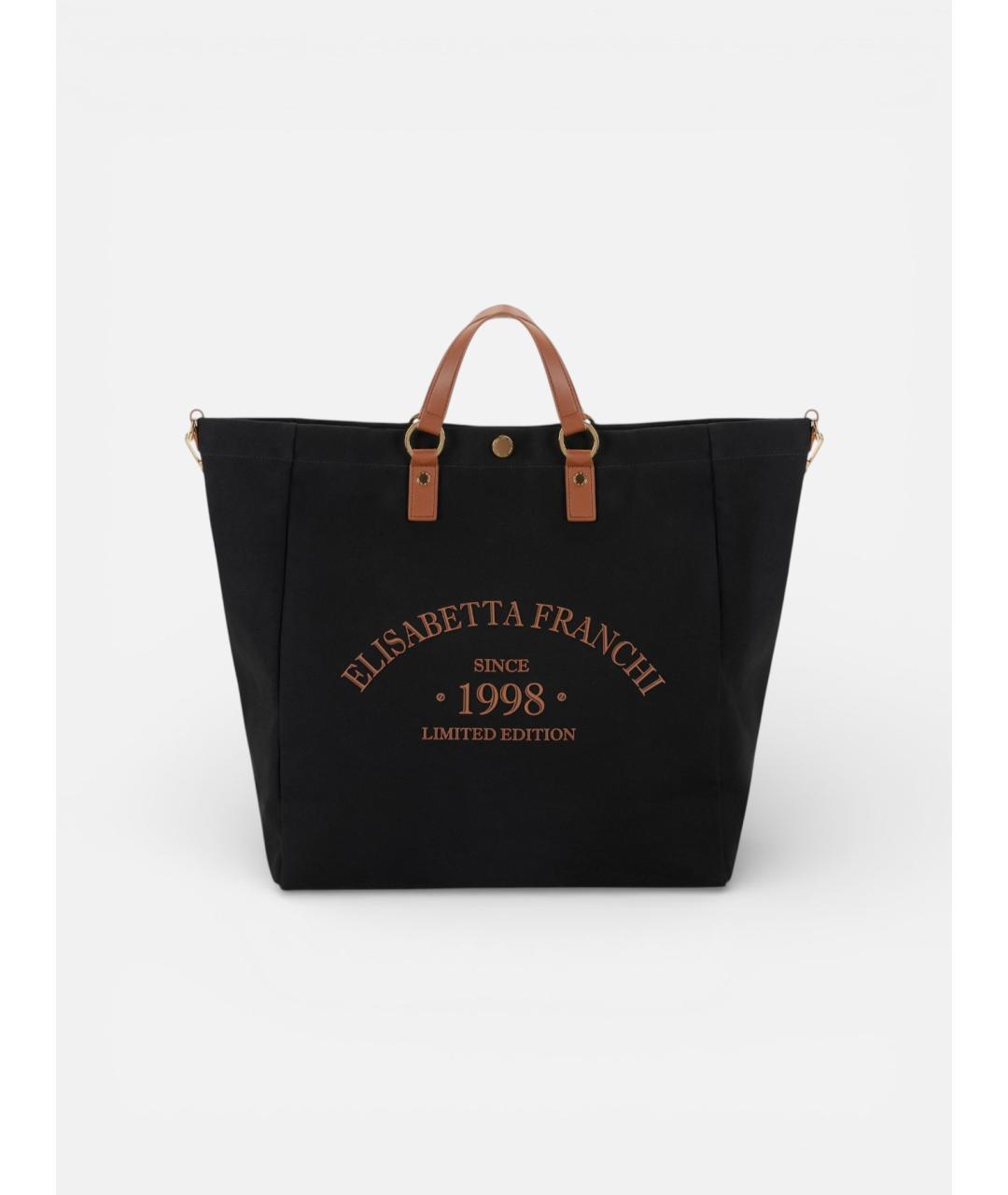 ELISABETTA FRANCHI Черная хлопковая сумка тоут, фото 6