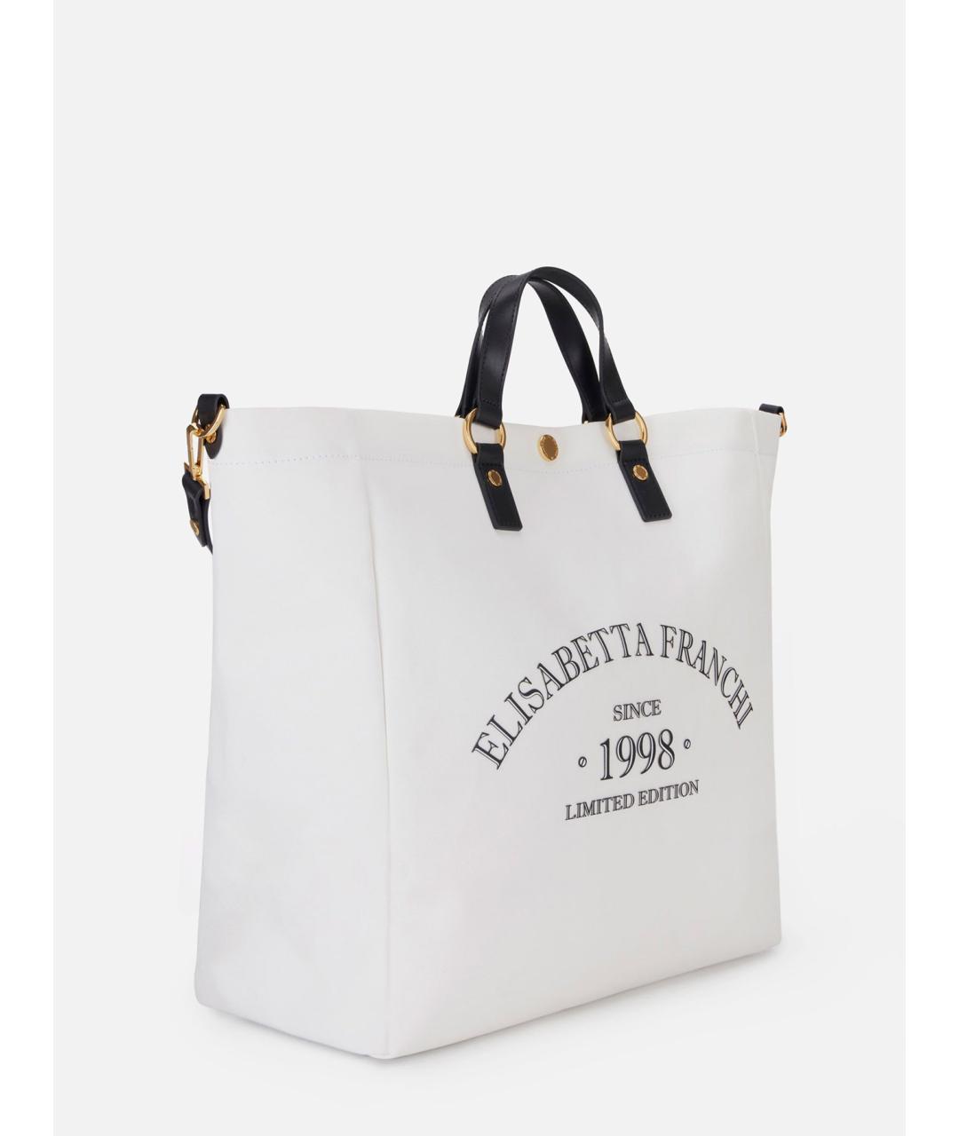 ELISABETTA FRANCHI Белая хлопковая сумка тоут, фото 2