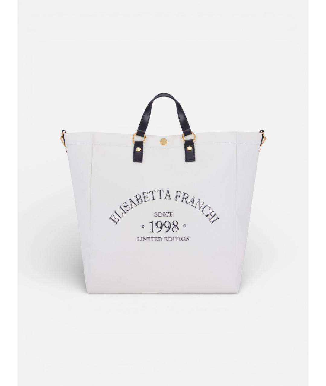 ELISABETTA FRANCHI Белая хлопковая сумка тоут, фото 5
