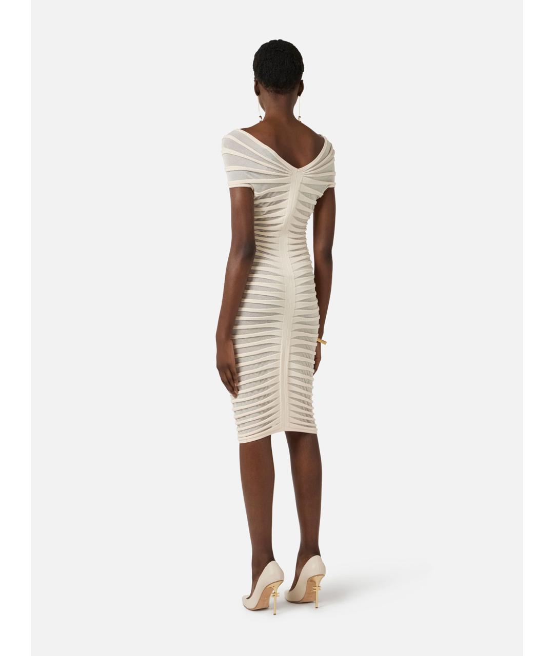 ELISABETTA FRANCHI Бежевое вискозное коктейльное платье, фото 5