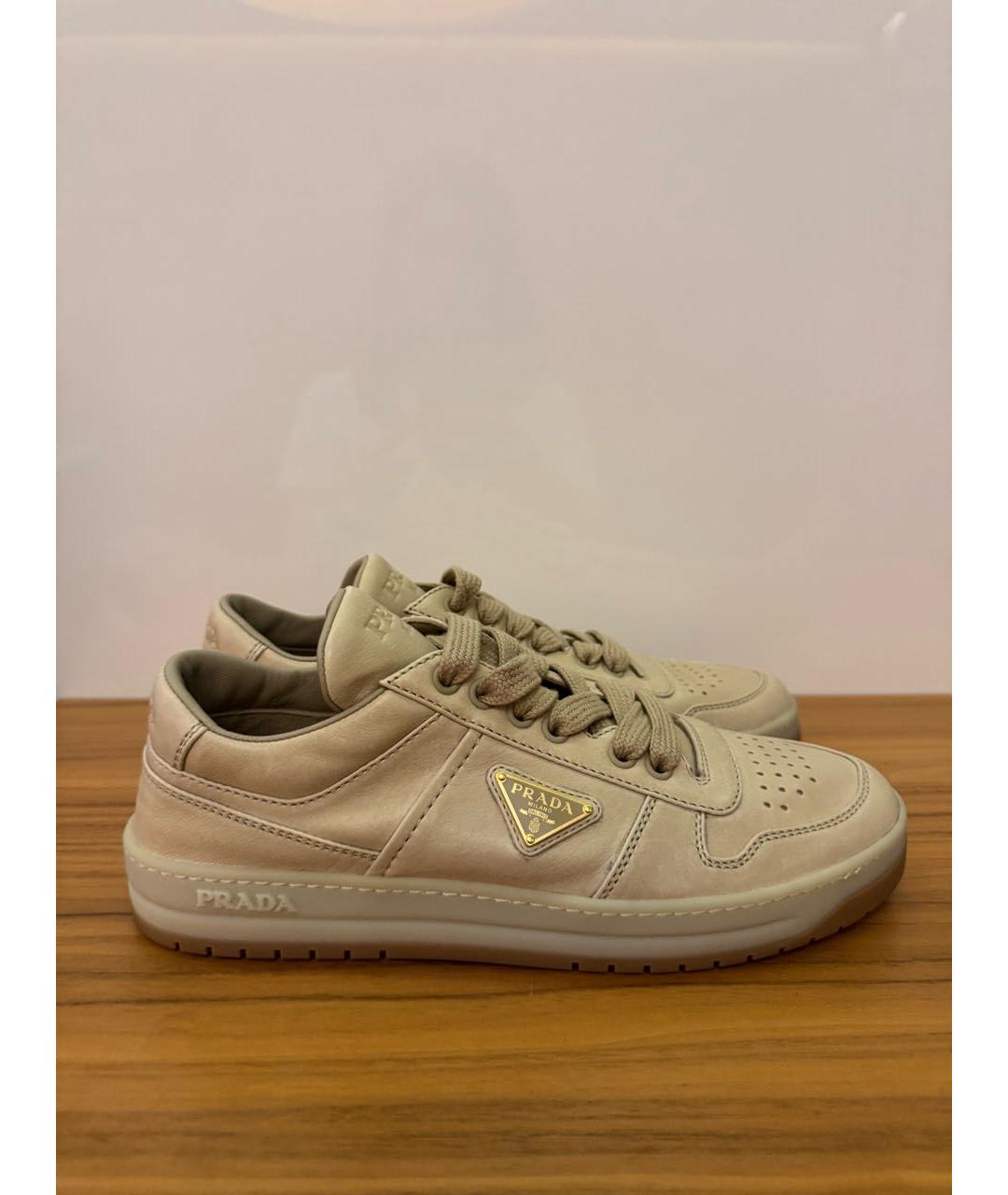 PRADA Бежевые кожаные кеды, фото 6