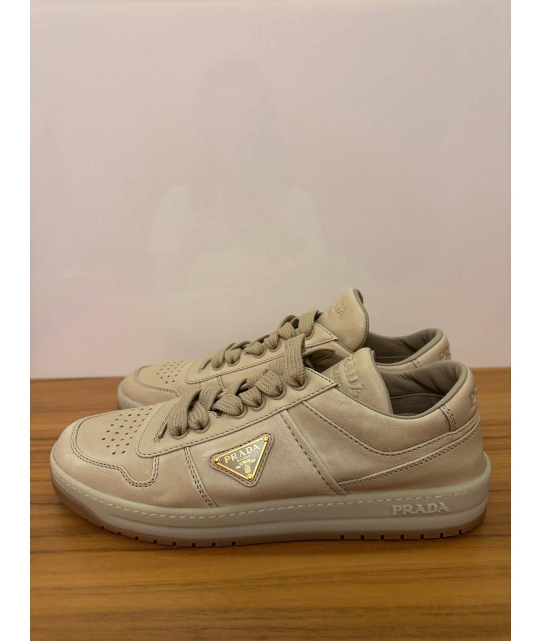 PRADA Бежевые кожаные кеды, фото 5