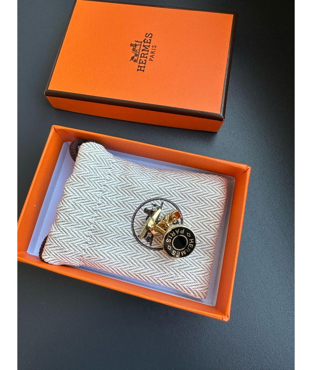 HERMES Черные металлические запонки, фото 4