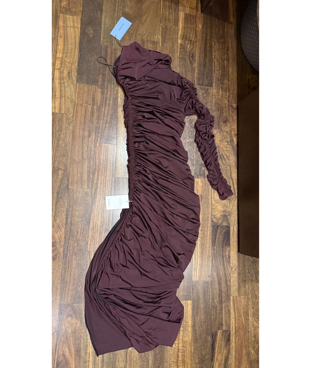 MUGLER Бордовое полиамидовое коктейльное платье, фото 3