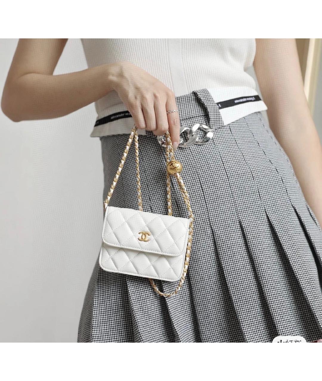 CHANEL Белая кожаная сумка через плечо, фото 3