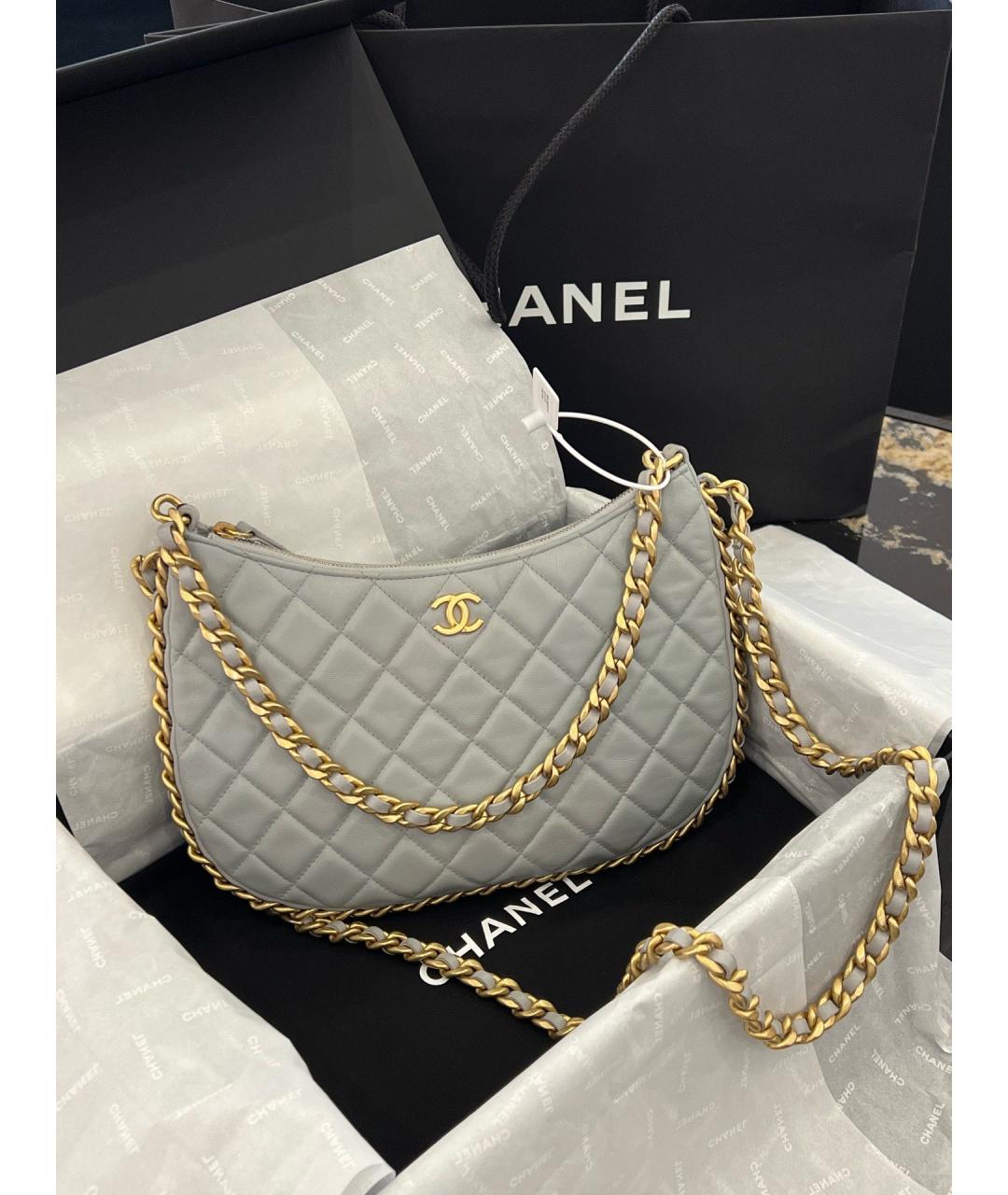 CHANEL Серая кожаная сумка через плечо, фото 7