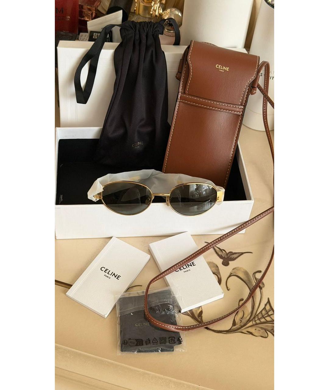 CELINE Золотые металлические солнцезащитные очки, фото 3