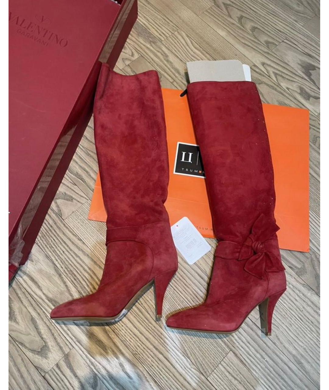 VALENTINO Бордовые замшевые сапоги, фото 3