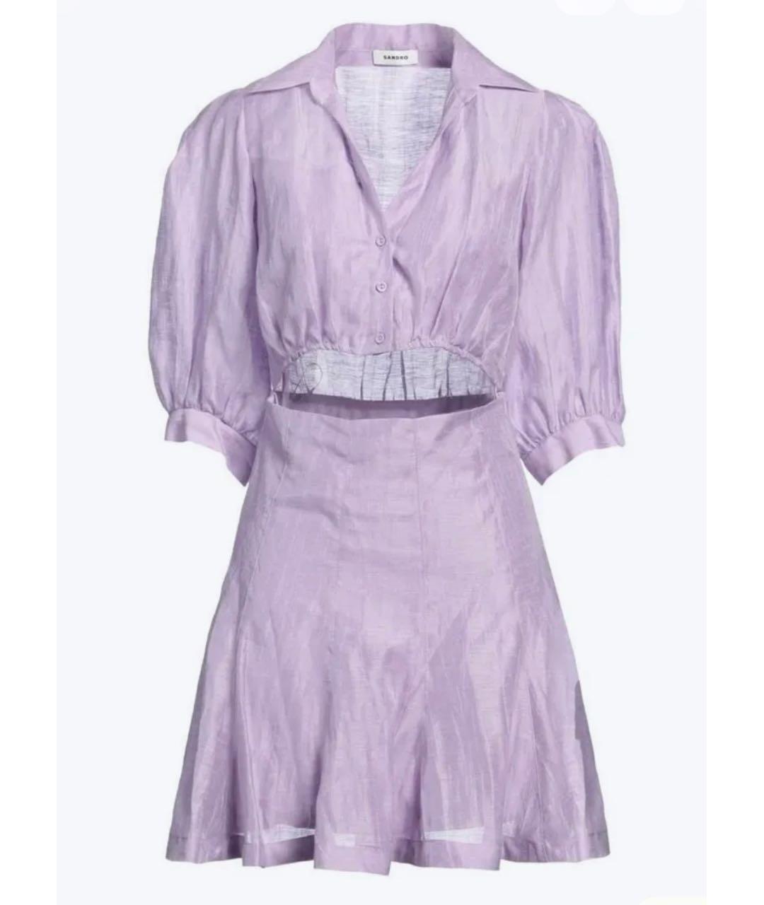 SANDRO Фиолетовое льняное платье, фото 9