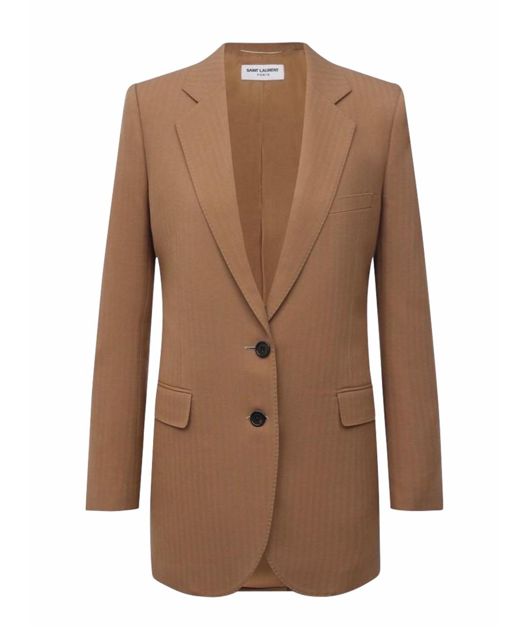SAINT LAURENT Коричневый шерстяной жакет/пиджак, фото 1