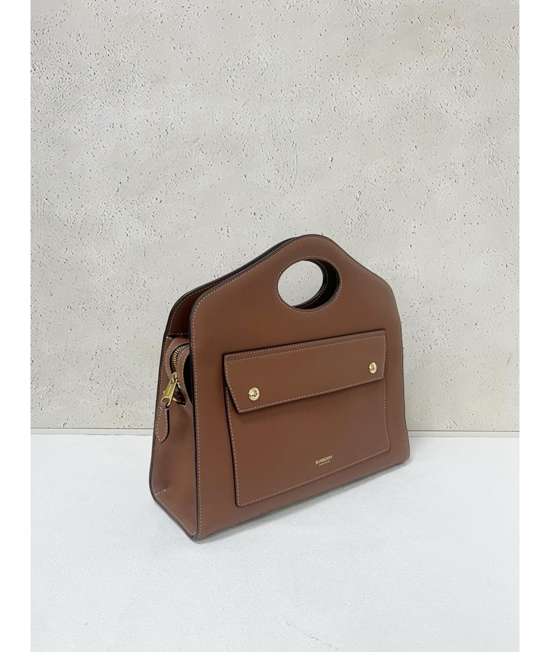 BURBERRY Коричневая кожаная сумка с короткими ручками, фото 3