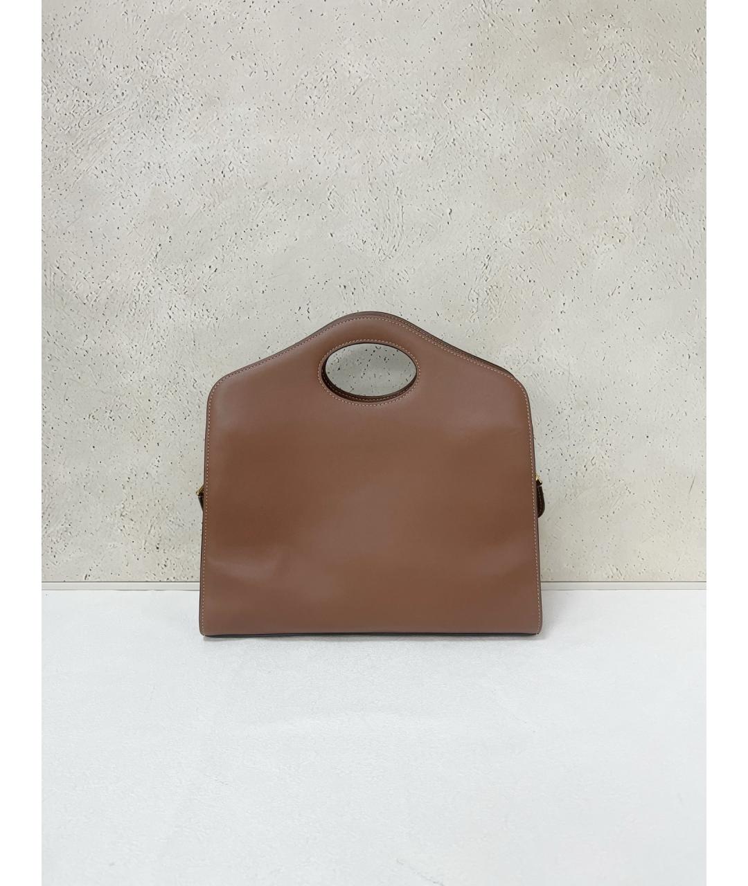 BURBERRY Коричневая кожаная сумка с короткими ручками, фото 2