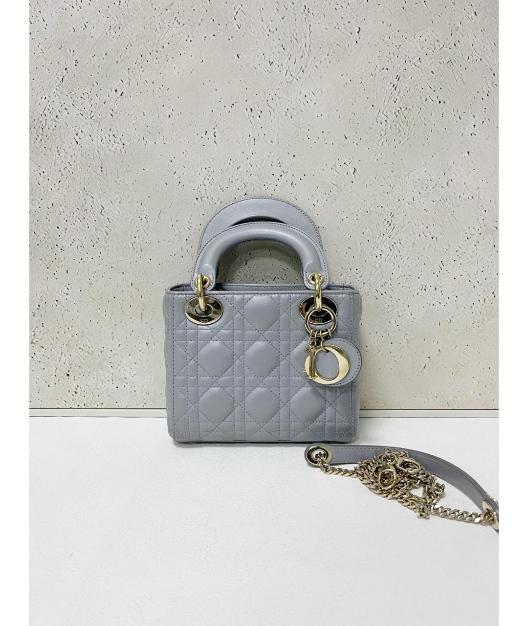 CHRISTIAN DIOR Серая кожаная сумка с короткими ручками, фото 7