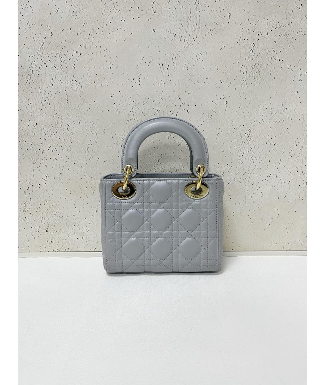 CHRISTIAN DIOR Серая кожаная сумка с короткими ручками, фото 2