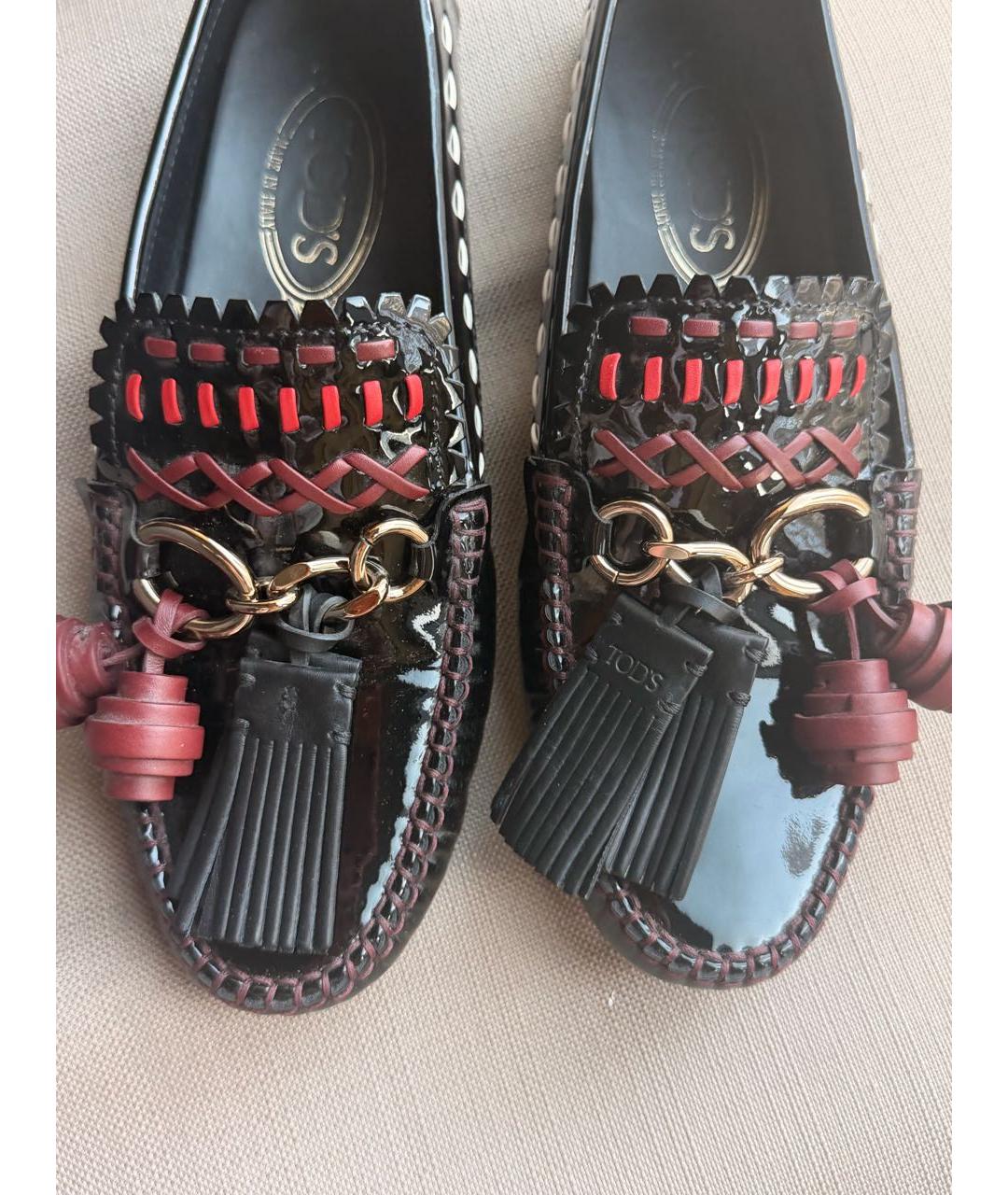TOD'S Бордовые лоферы из лакированной кожи, фото 5