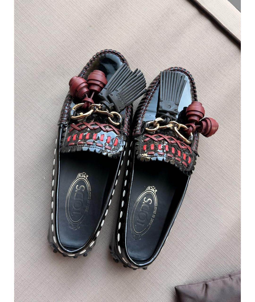 TOD'S Бордовые лоферы из лакированной кожи, фото 3