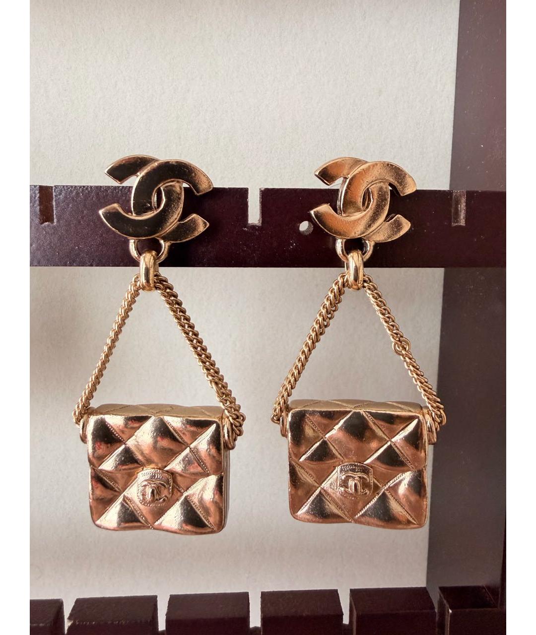 CHANEL Золотые металлические серьги, фото 8