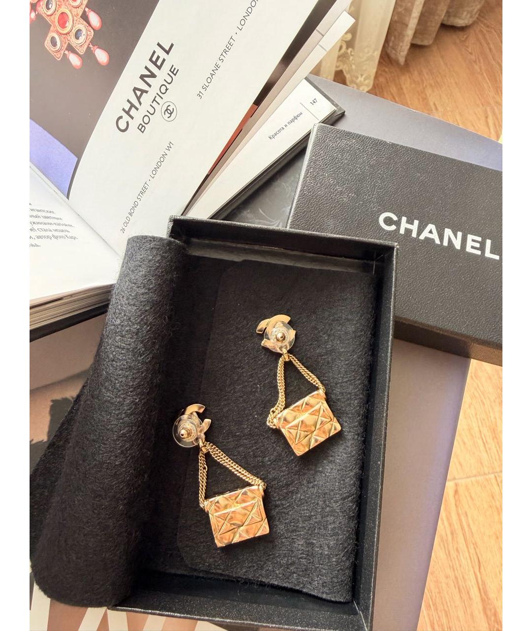 CHANEL Золотые металлические серьги, фото 2