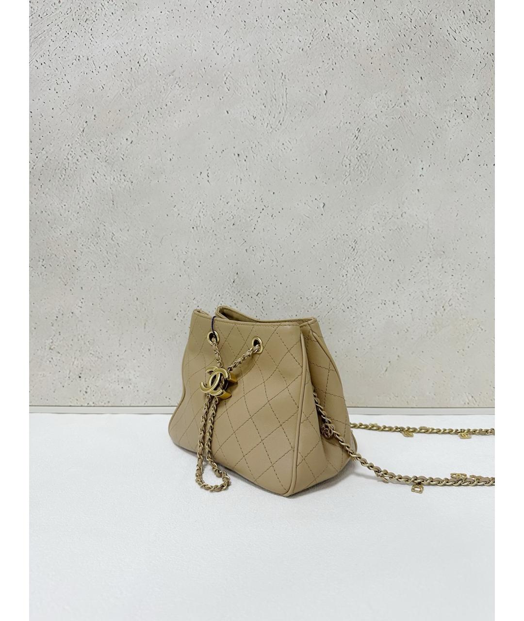 CHANEL Бежевая кожаная сумка через плечо, фото 4