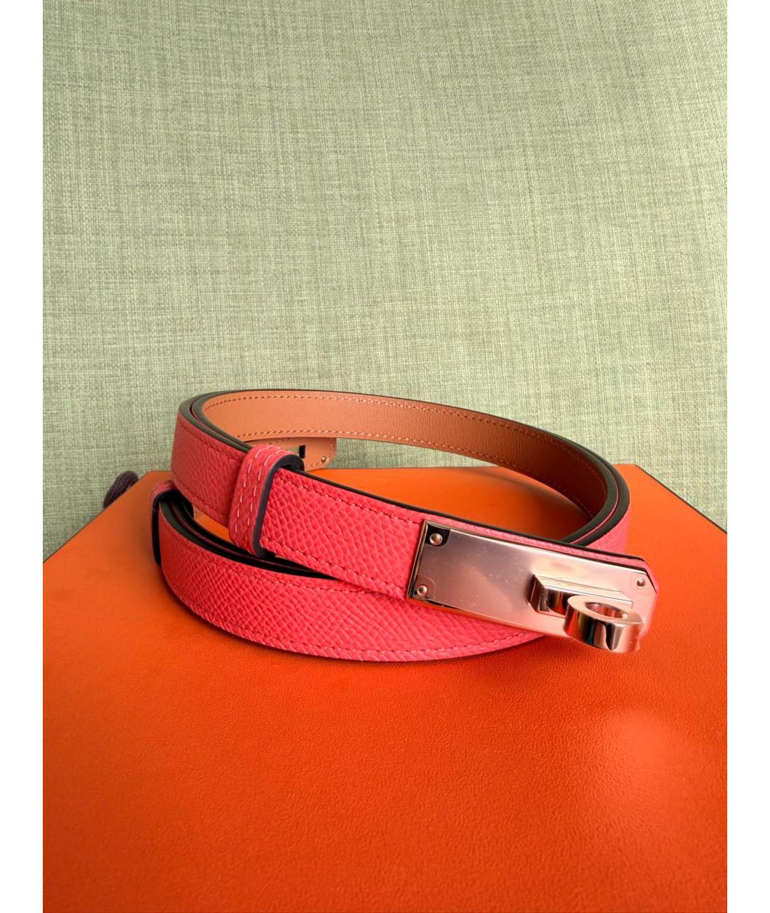 HERMES Коралловый кожаный ремень, фото 6