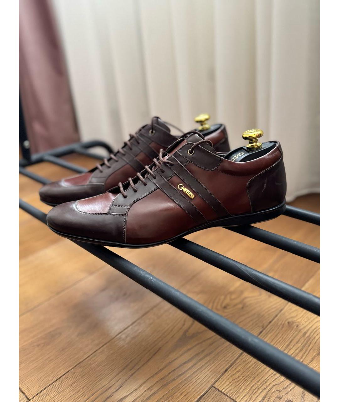 ZILLI Коричневые кожаные высокие кроссовки / кеды, фото 9