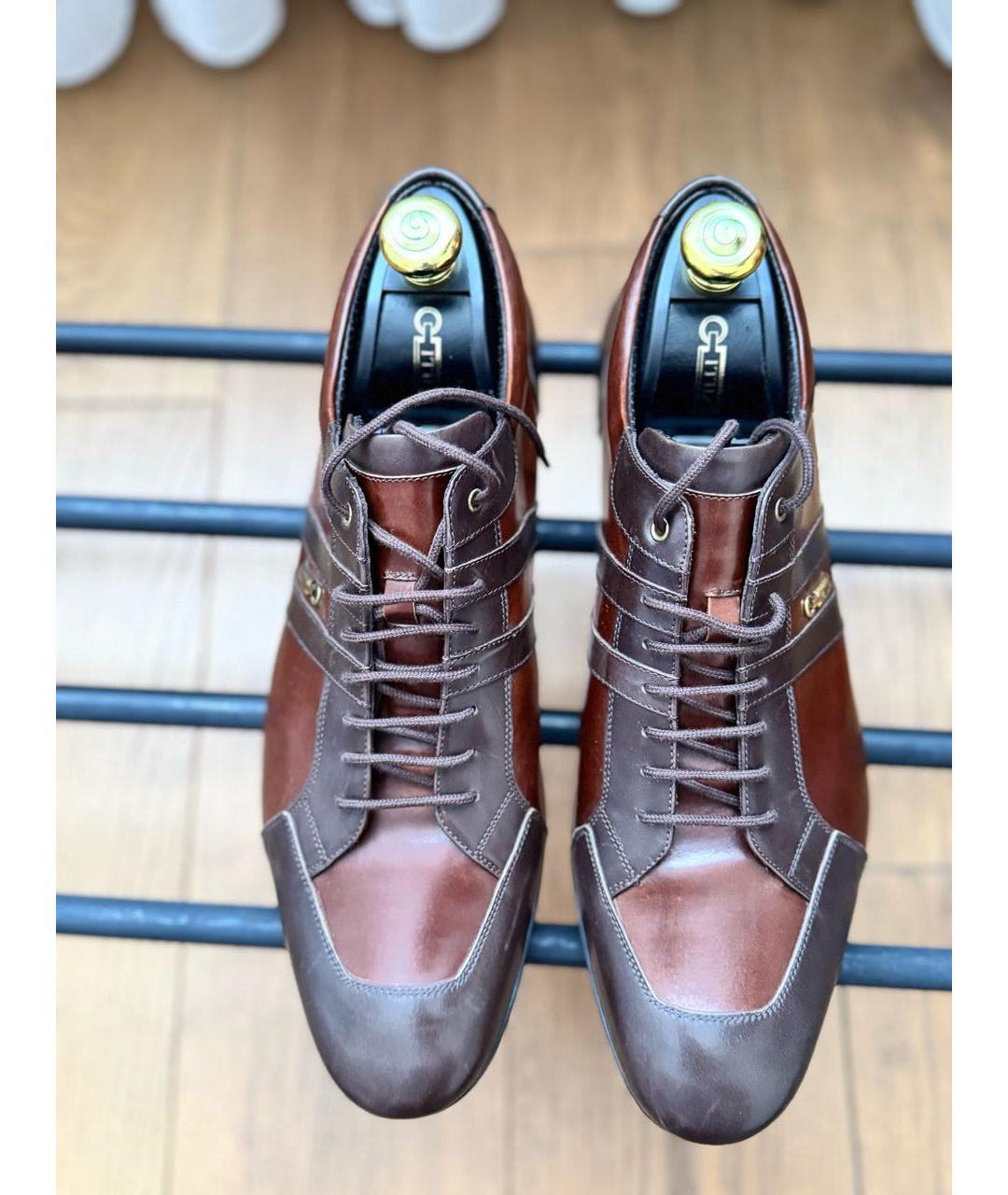 ZILLI Коричневые кожаные высокие кроссовки / кеды, фото 3