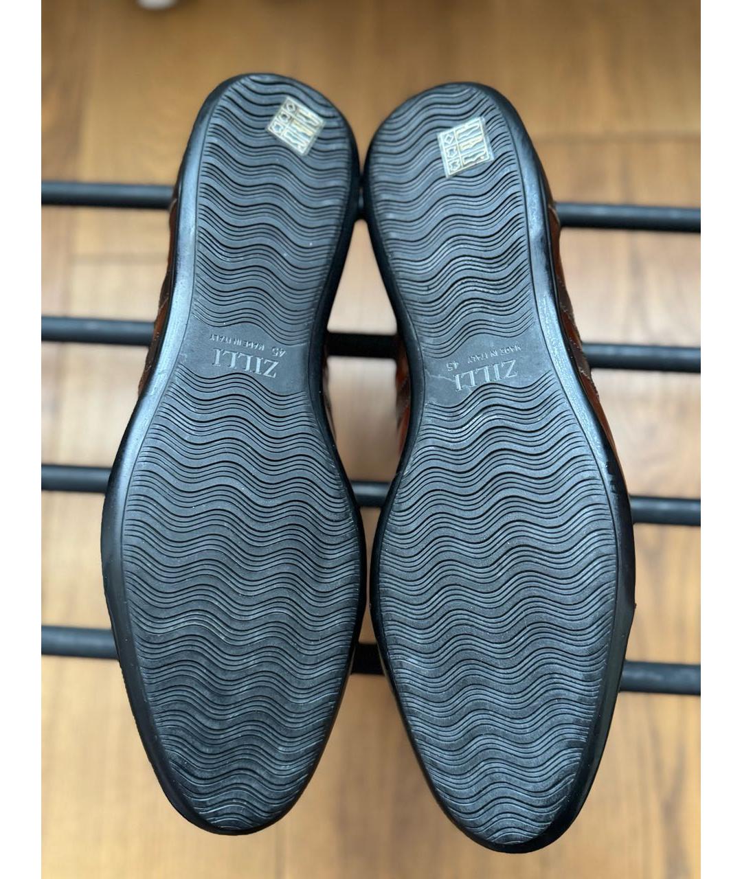 ZILLI Коричневые кожаные высокие кроссовки / кеды, фото 8