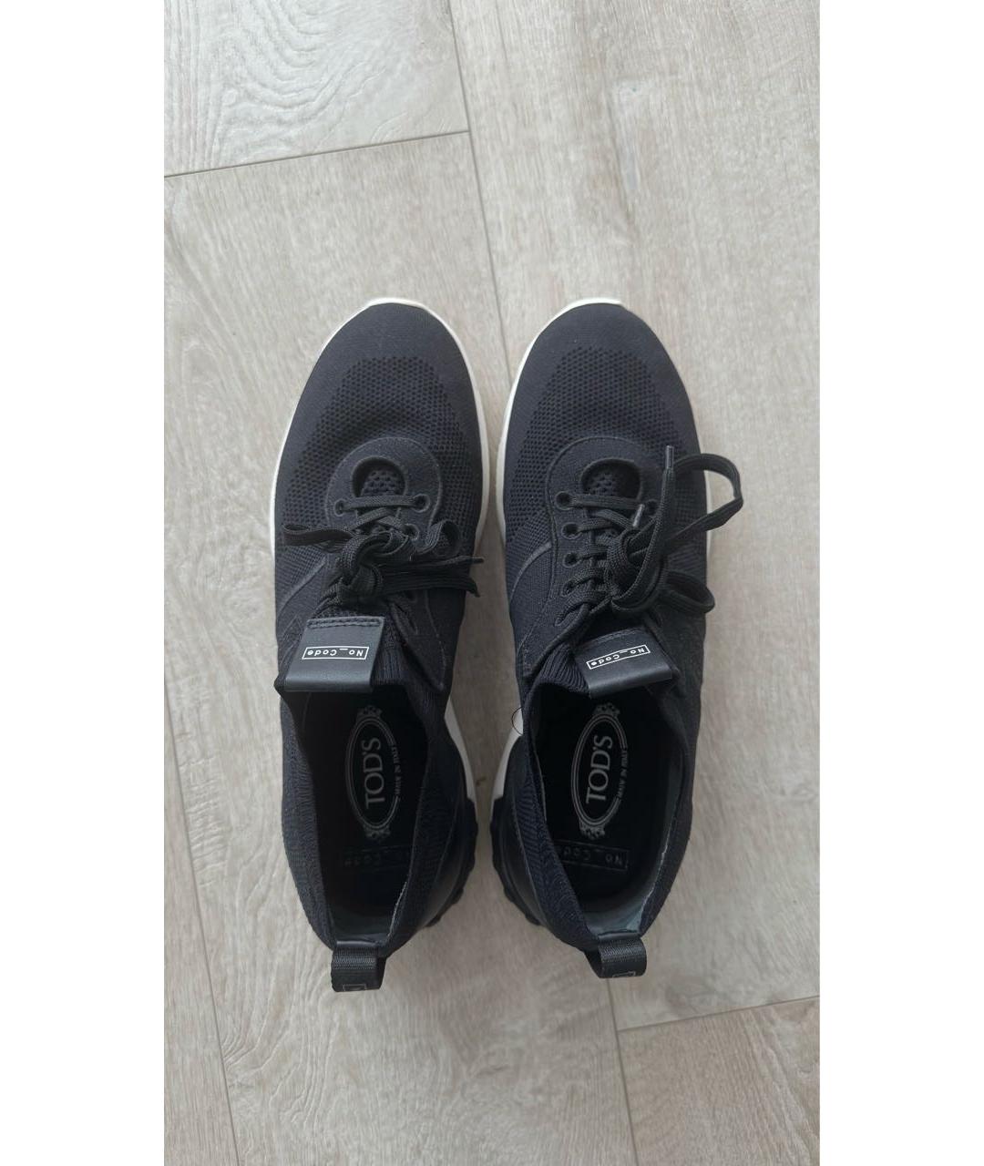 TOD'S Черные текстильные низкие кроссовки / кеды, фото 3