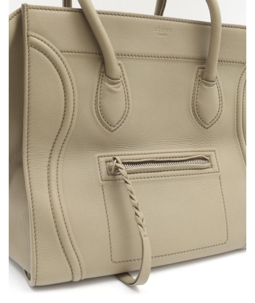 CELINE Бежевая кожаная сумка с короткими ручками, фото 6
