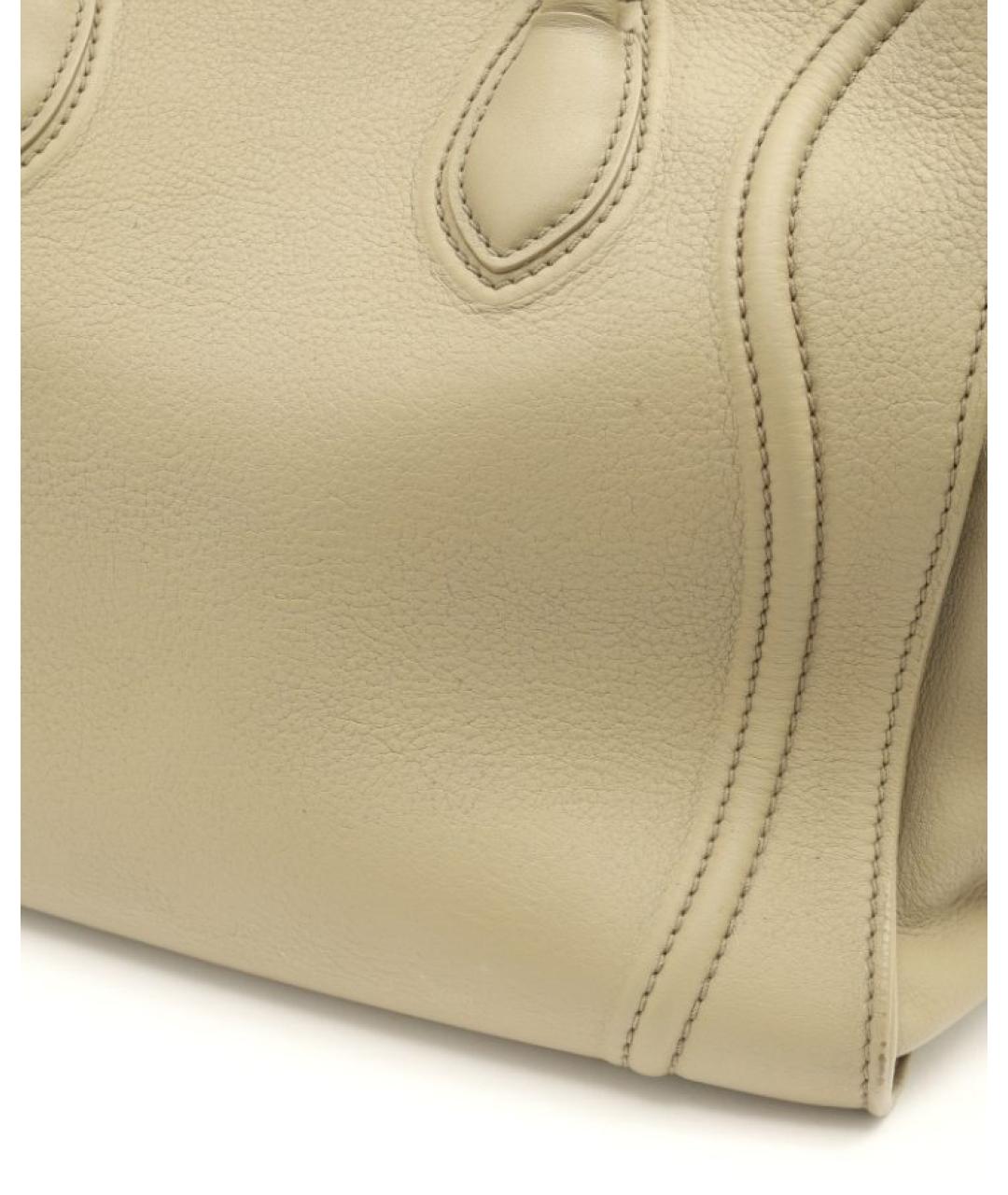 CELINE Бежевая кожаная сумка с короткими ручками, фото 7