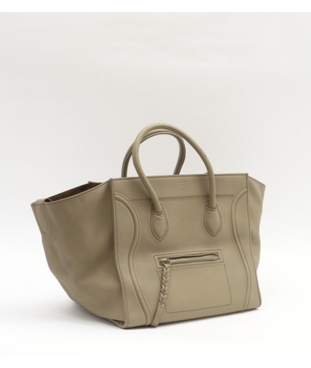 CELINE Бежевая кожаная сумка с короткими ручками, фото 2