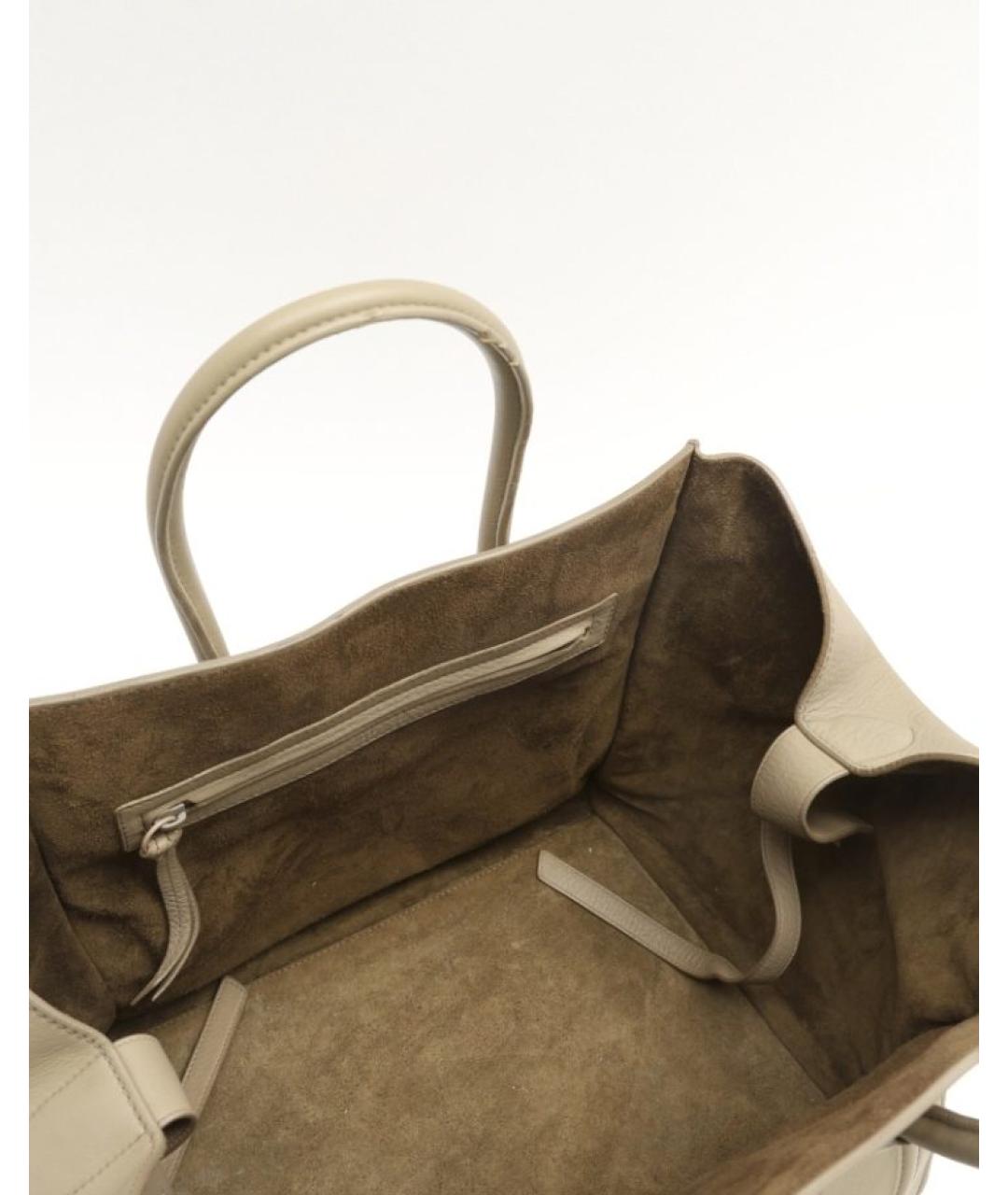 CELINE Бежевая кожаная сумка с короткими ручками, фото 8