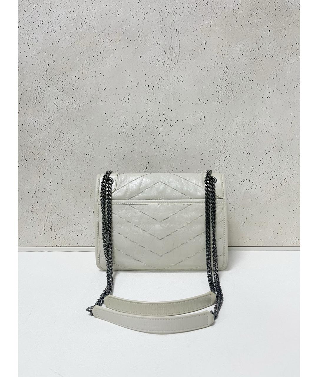 SAINT LAURENT Белая кожаная сумка через плечо, фото 2
