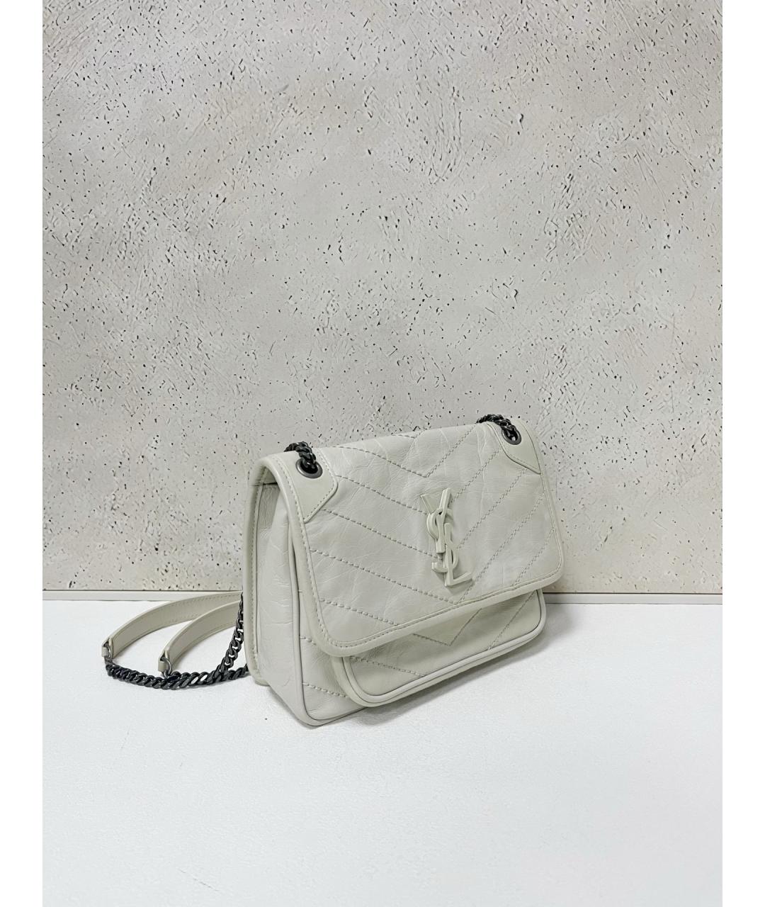 SAINT LAURENT Белая кожаная сумка через плечо, фото 3