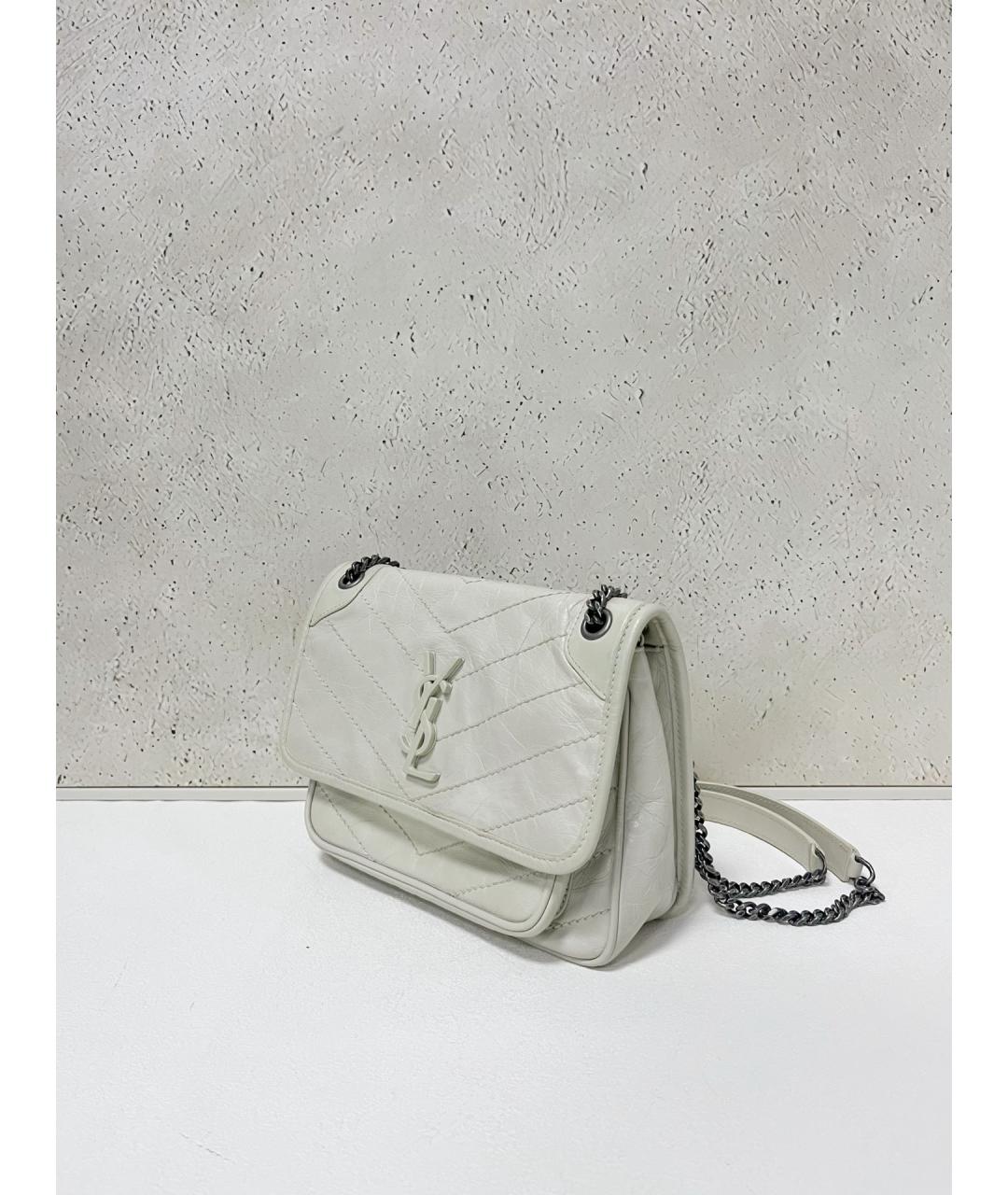 SAINT LAURENT Белая кожаная сумка через плечо, фото 4