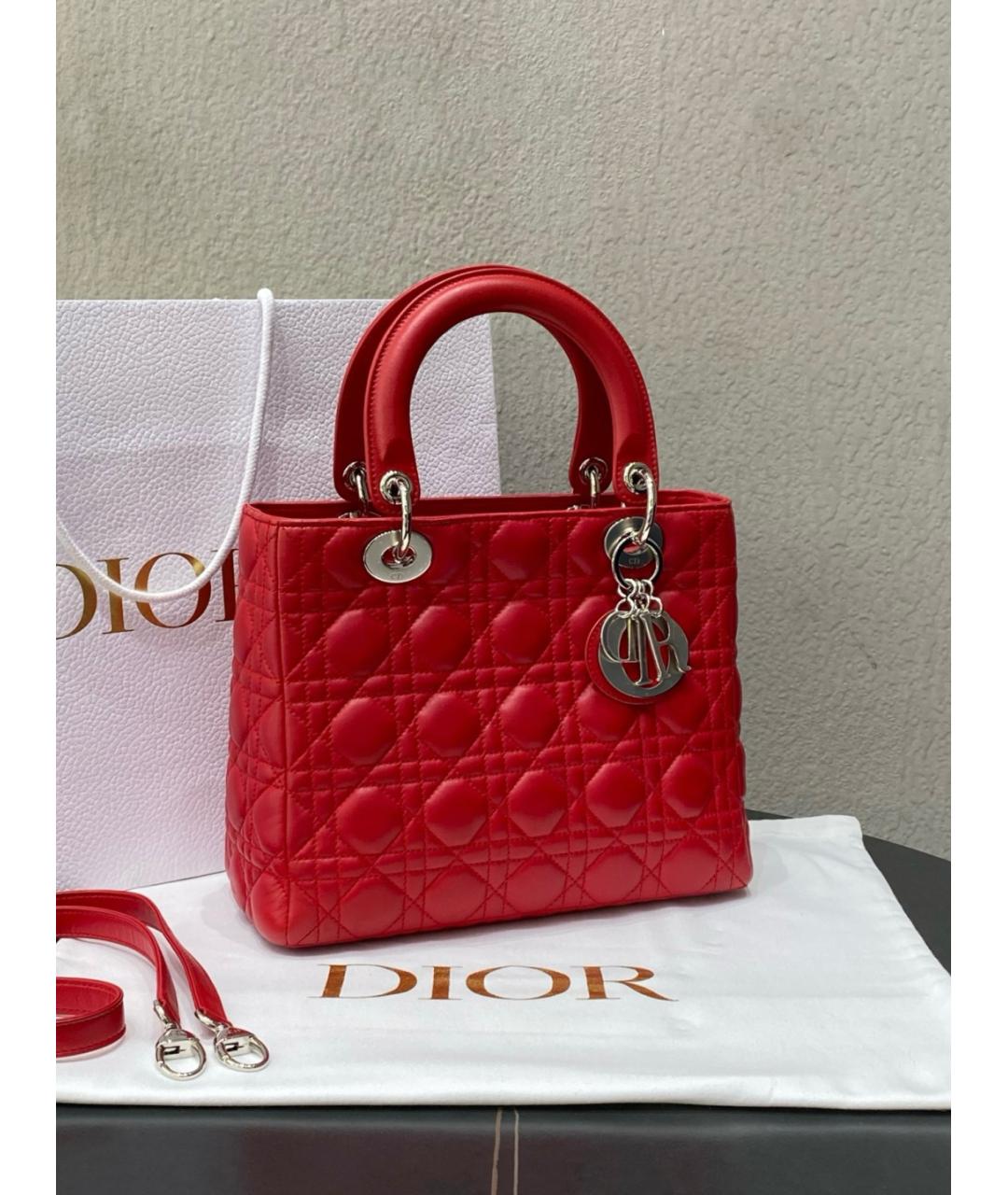 CHRISTIAN DIOR Красная кожаная сумка с короткими ручками, фото 2