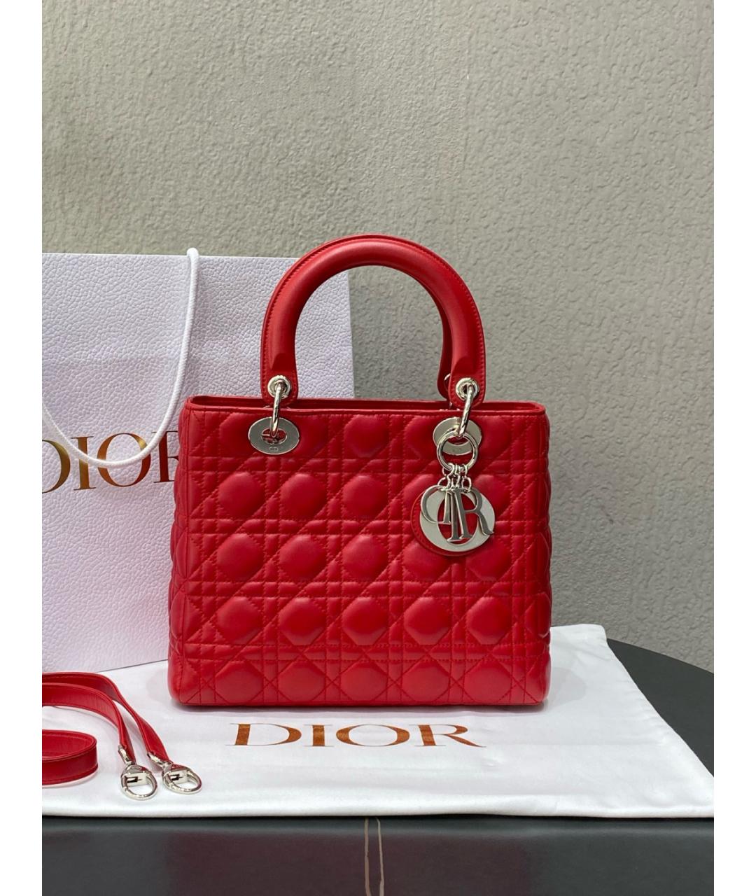 CHRISTIAN DIOR Красная кожаная сумка с короткими ручками, фото 10