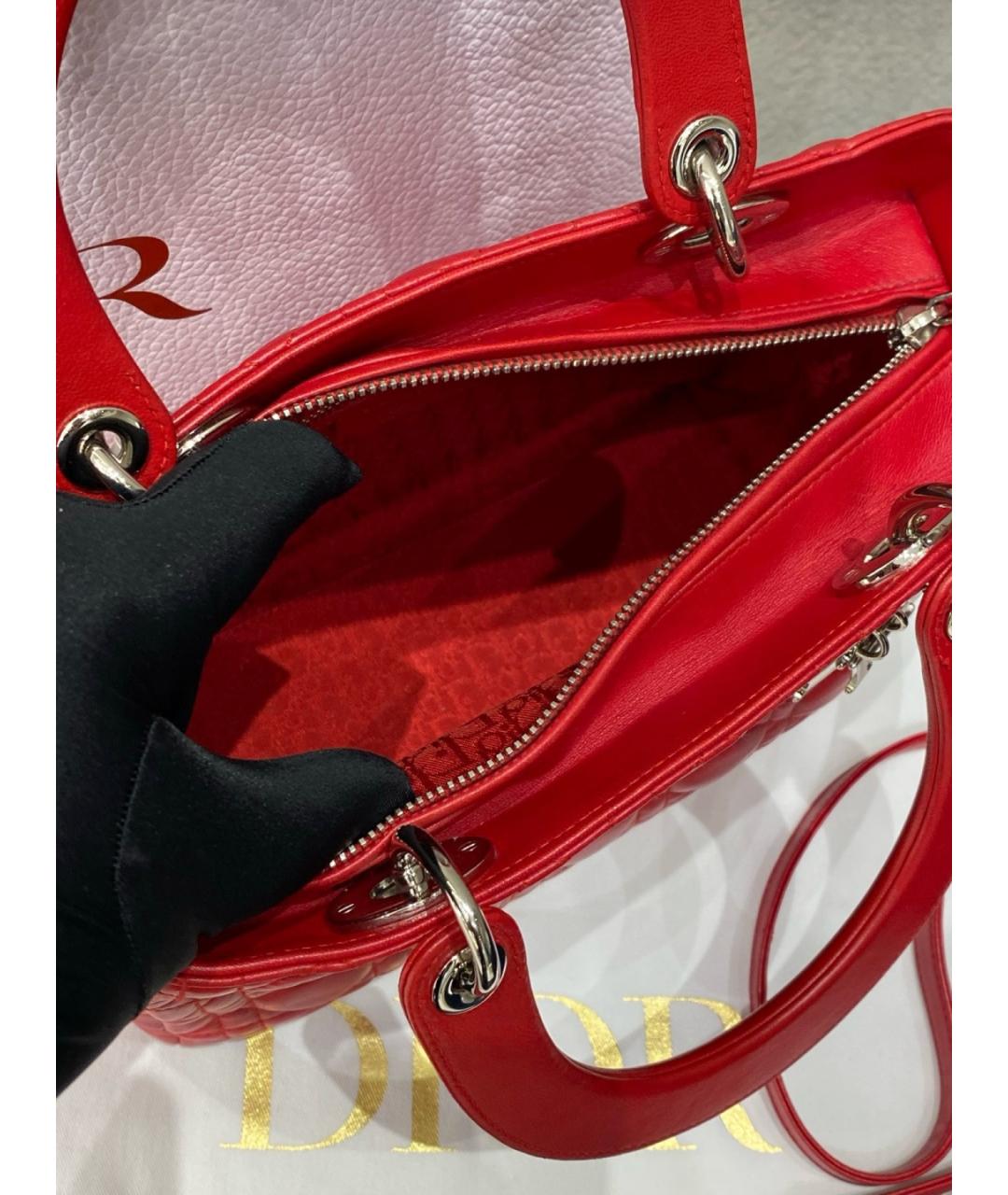 CHRISTIAN DIOR Красная кожаная сумка с короткими ручками, фото 9